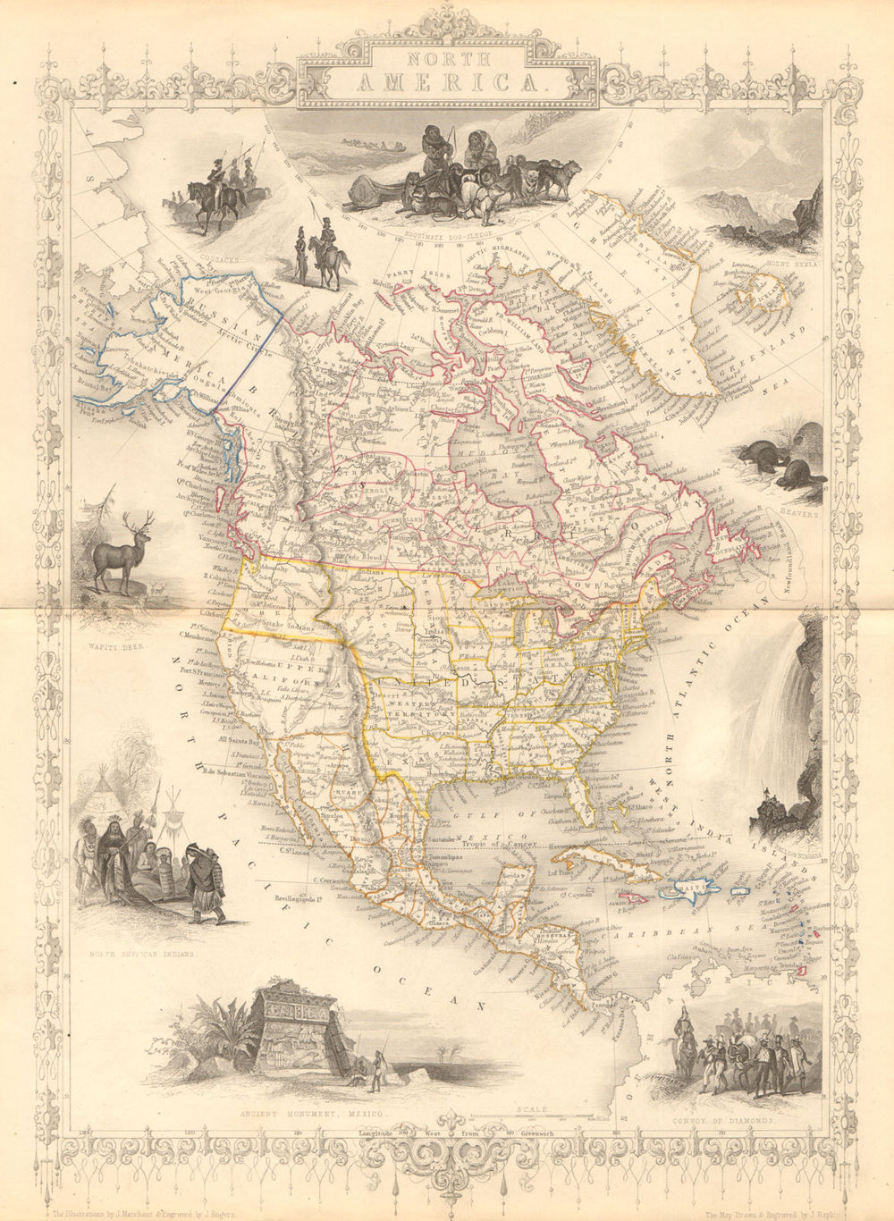 NORTH AMERICA. 30 US states. Mexican California. TALLIS/RAPKIN 1849 old map