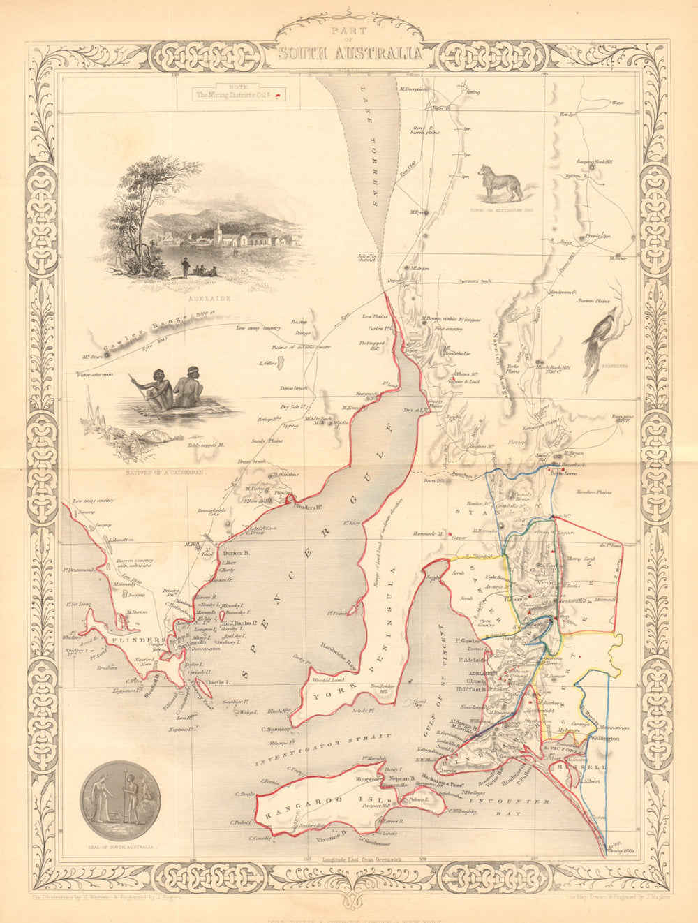 'PART OF SOUTH AUSTRALIA' Mining districts Adelaide view TALLIS/RAPKIN 1849 map