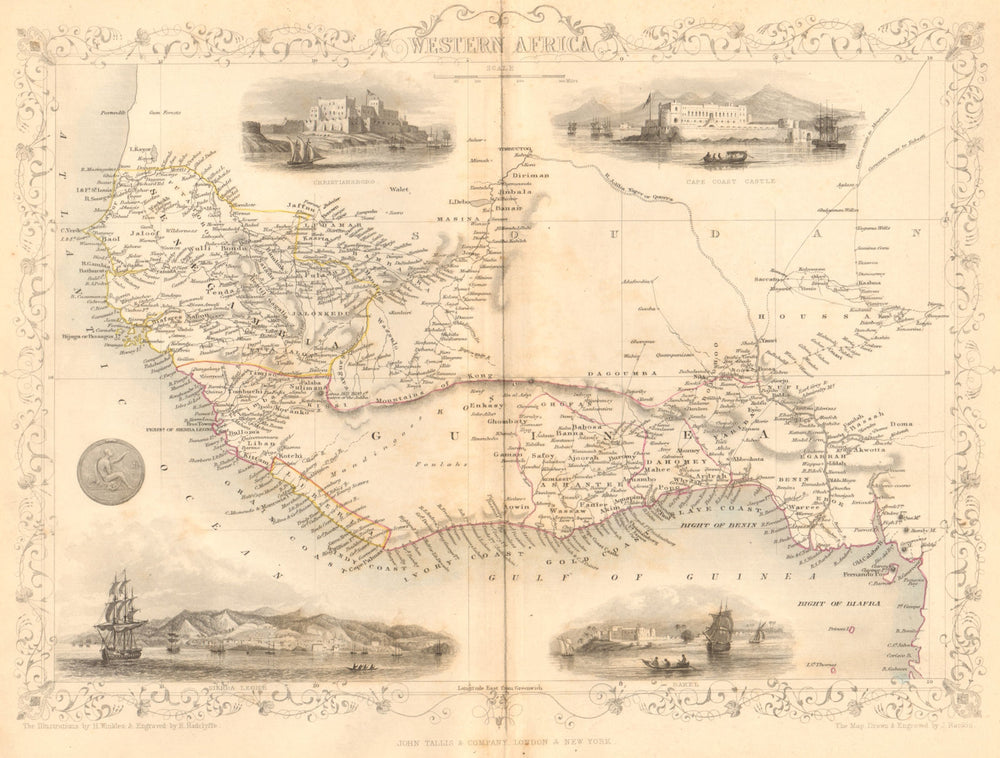WESTERN AFRICA.Kong Mountains.Caravan routes.Slave Coast.TALLIS/RAPKIN 1849 map