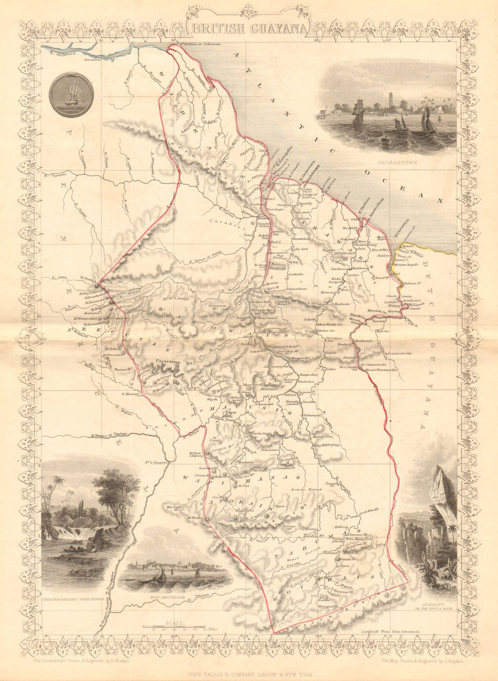 'BRITISH GUAYANA'. Georgetown vignette. Guiana Guyana. TALLIS/RAPKIN 1849 map