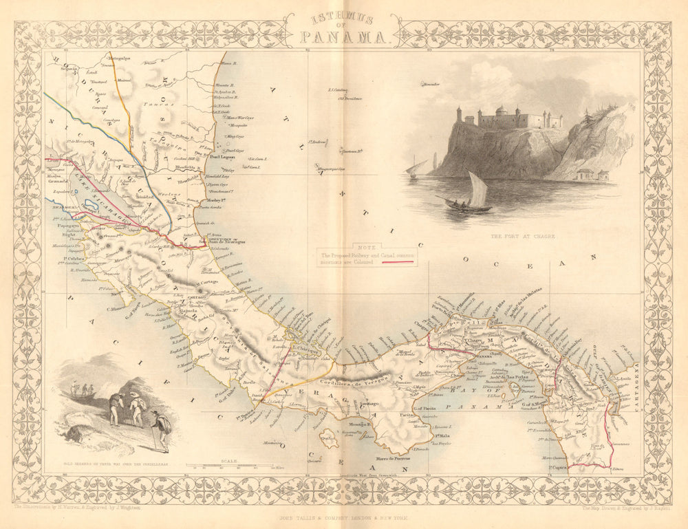 PANAMA ISTHMUS. 5 proposed canal/Rail routes. Nicaragua.TALLIS/RAPKIN 1849 map
