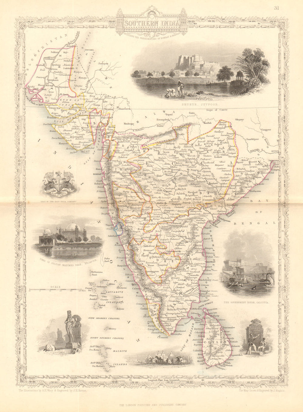 SOUTHERN INDIA. Amber Fort, Jaipur & Gol Gumbaz, Bijapur.TALLIS/RAPKIN 1849 map