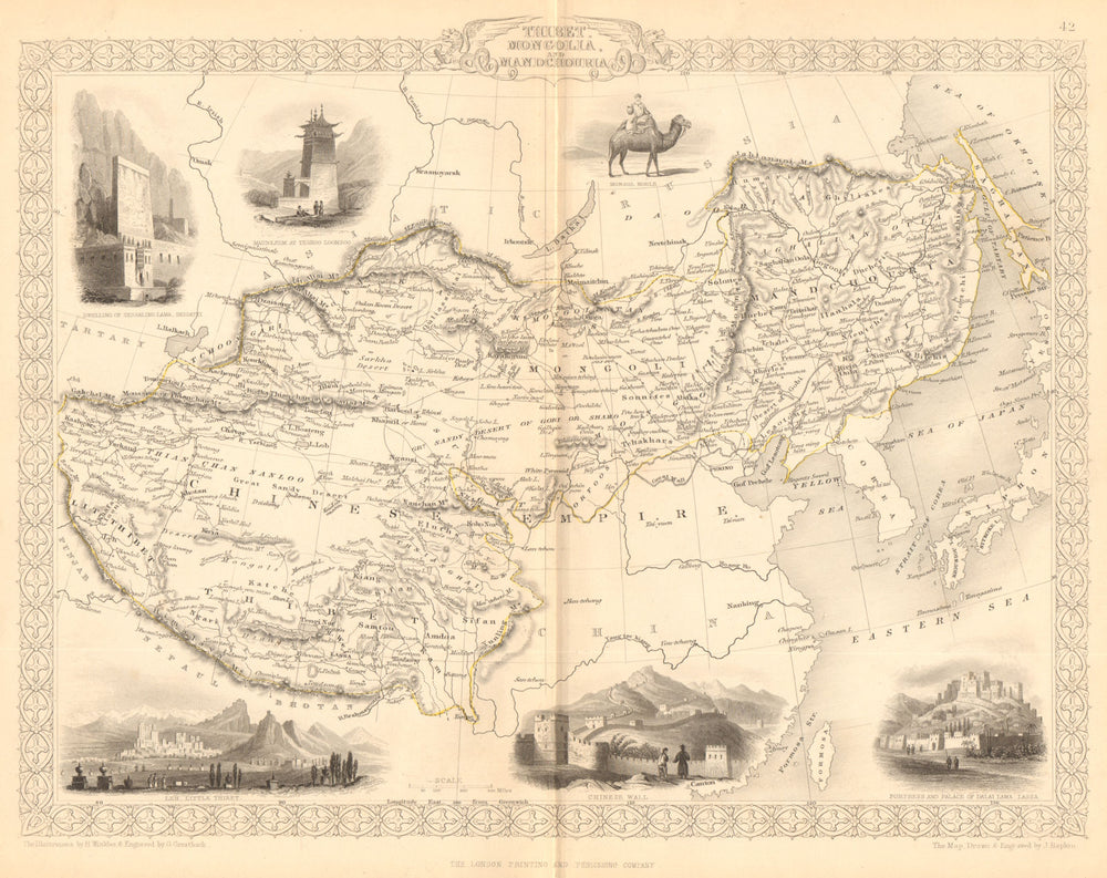 THIBET MONGOLIA MANDCHOURIA.Tibet Manchuria Lhasa China.TALLIS/RAPKIN 1849 map