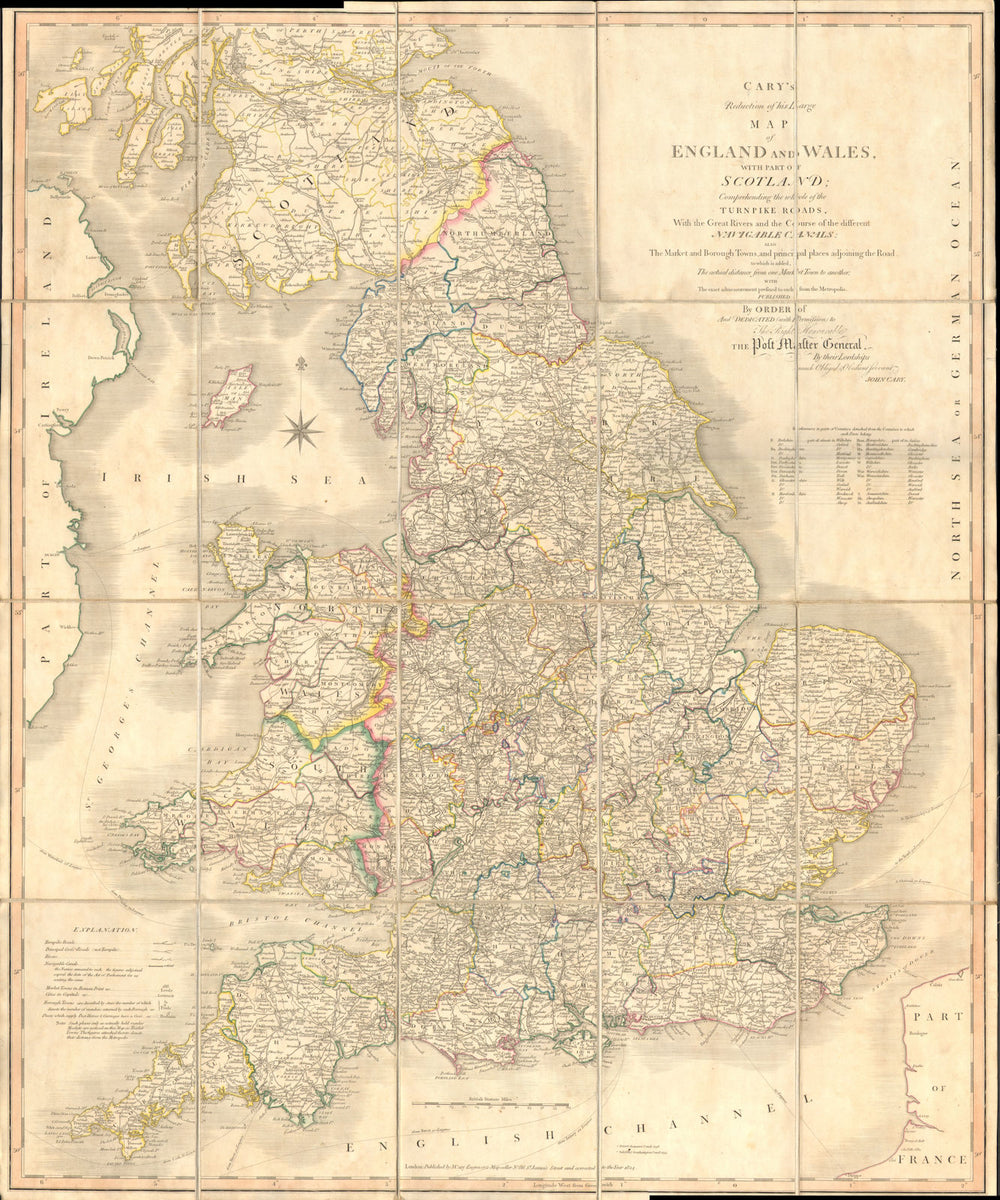 'Cary's reduction of his large map of England & Wales'. Turnpikes canals &c 1824