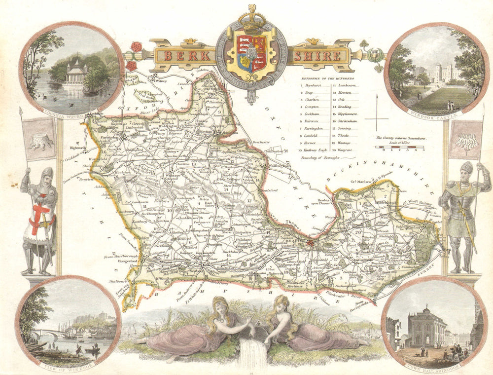 Berkshire antique hand-coloured county map by Thomas Moule c1840 old