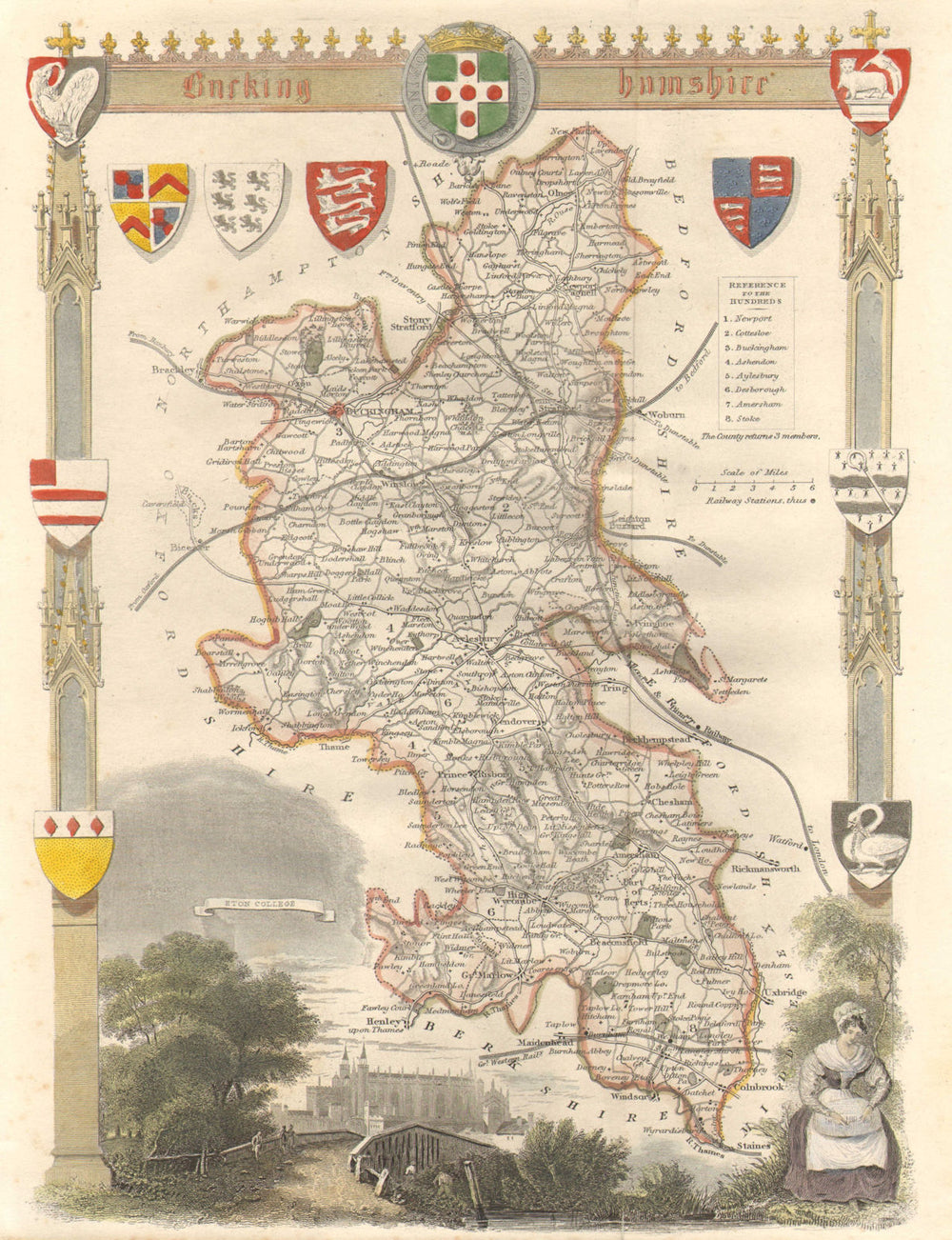 Buckinghamshire antique hand-coloured county map by Thomas Moule c1840 old
