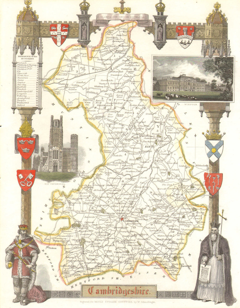 Cambridgeshire antique hand-coloured county map by Thomas Moule c1840 old