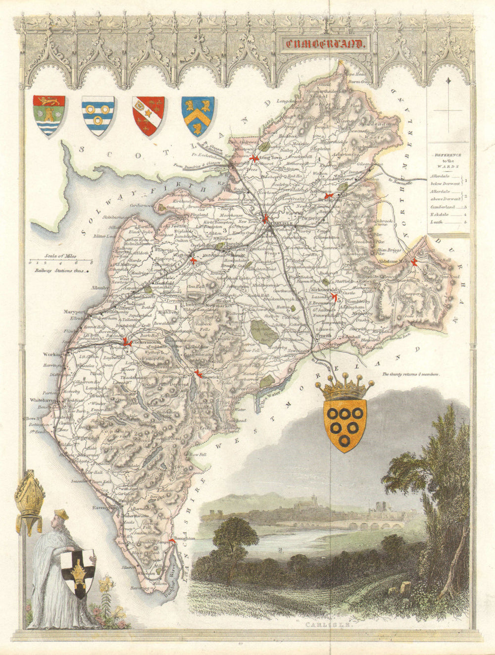 Cumberland antique hand-coloured county map by Thomas Moule c1840 old