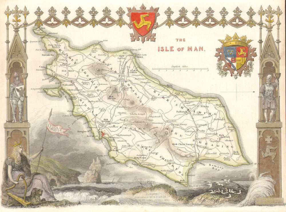 Isle of Man antique hand-coloured map by Thomas Moule c1840 old