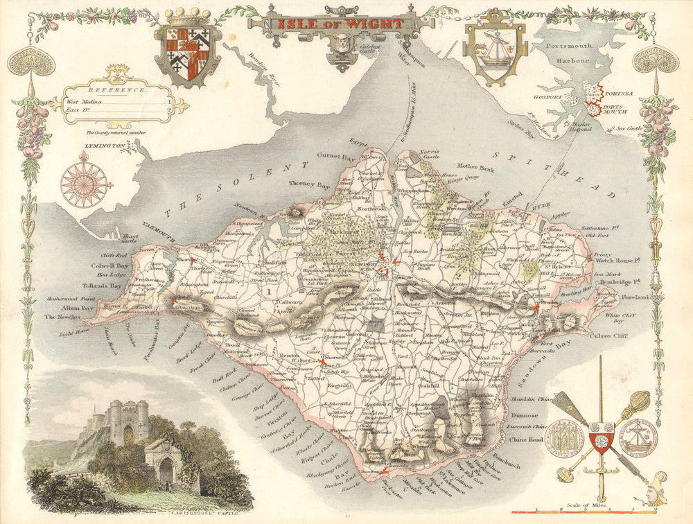 Isle of Wight antique hand-coloured map by Thomas Moule c1840 old