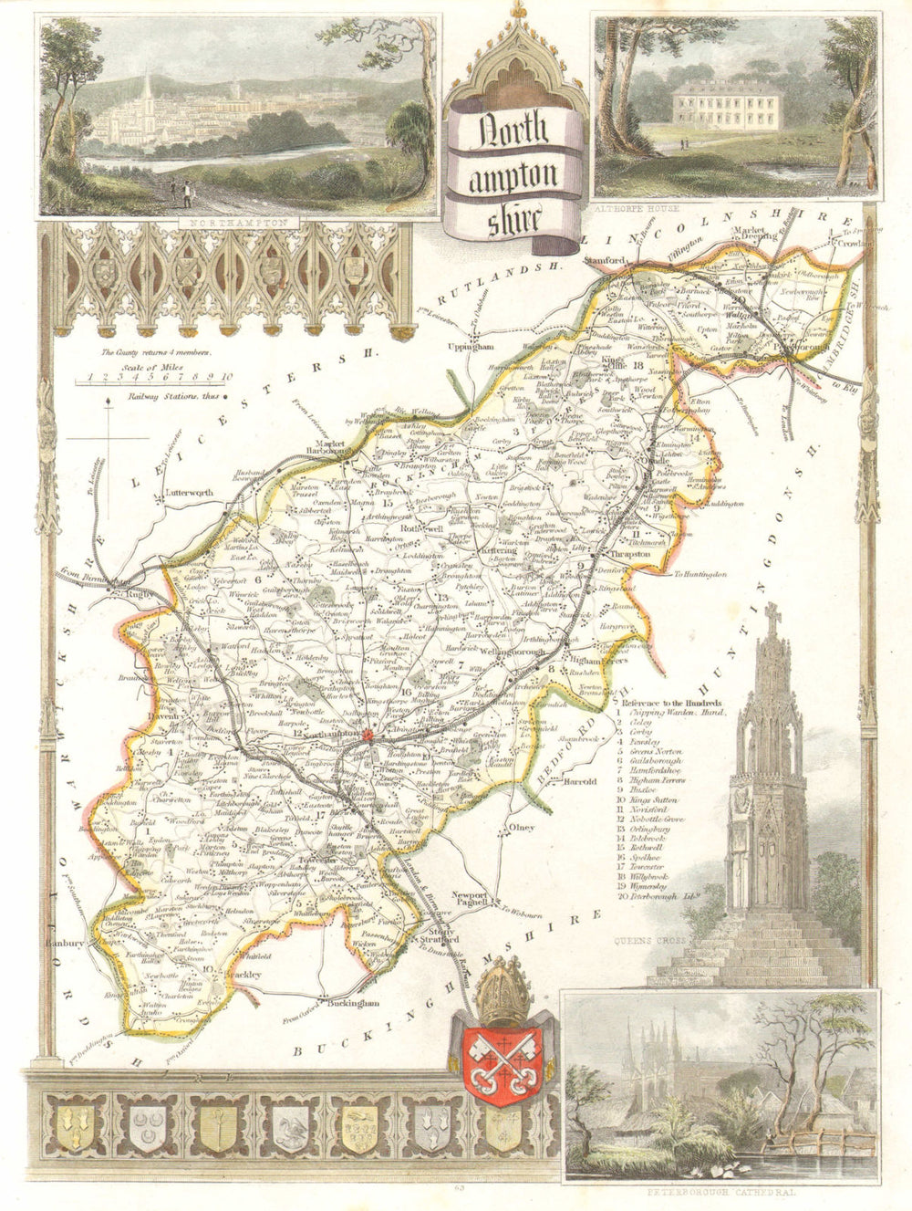 Northamptonshire antique hand-coloured county map by Thomas Moule c1840