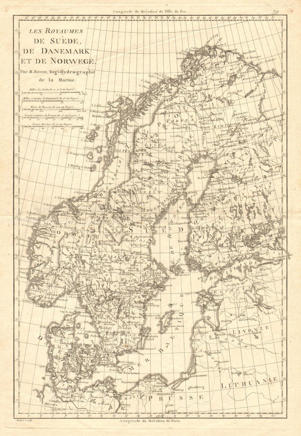 SCANDINAVIA. 'Les Royaumes de Suède, de Danemark et de Norwege'. BONNE c1780 map