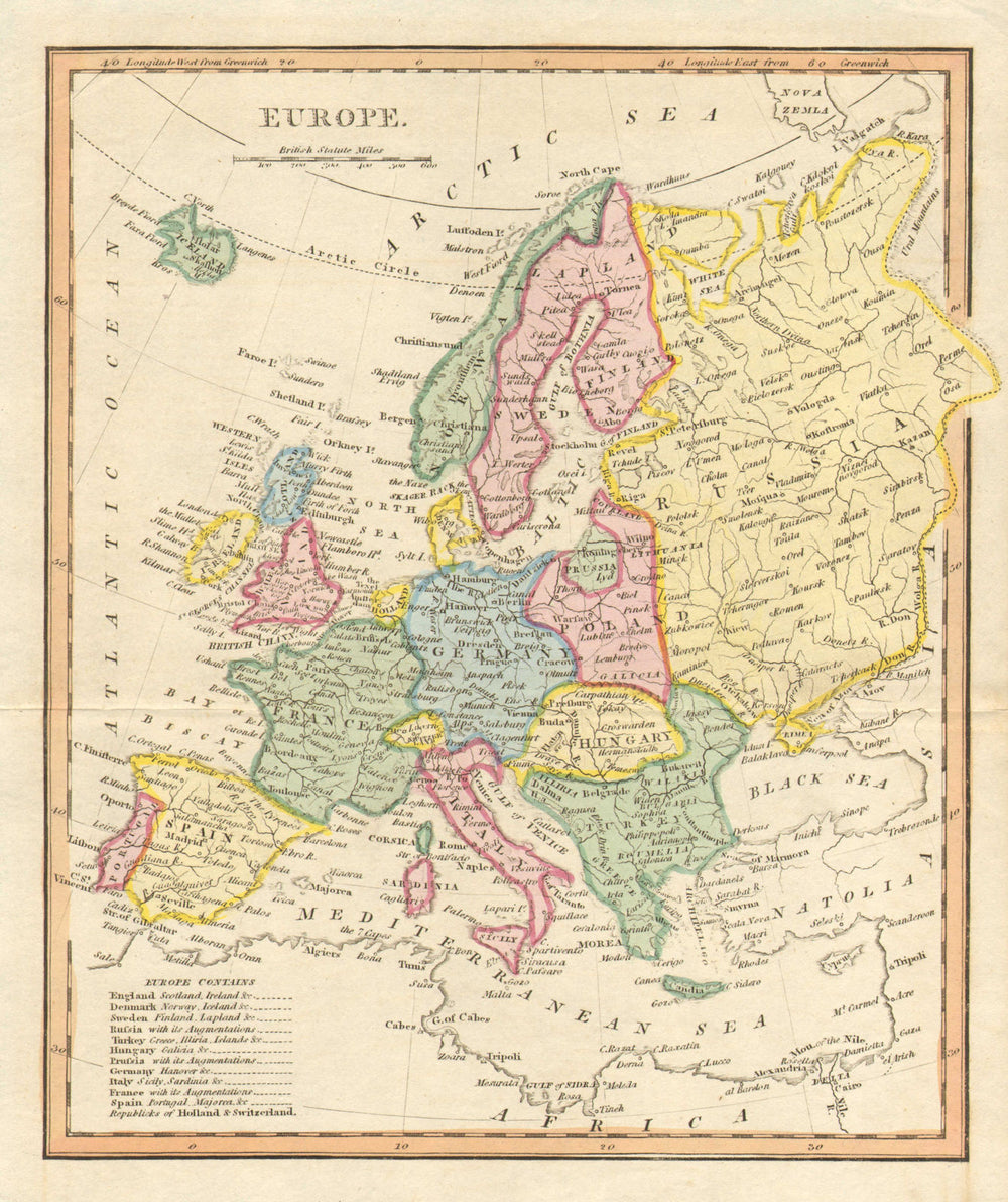 Decorative copperplate map of EUROPE by George A COOKE with original colour 1817
