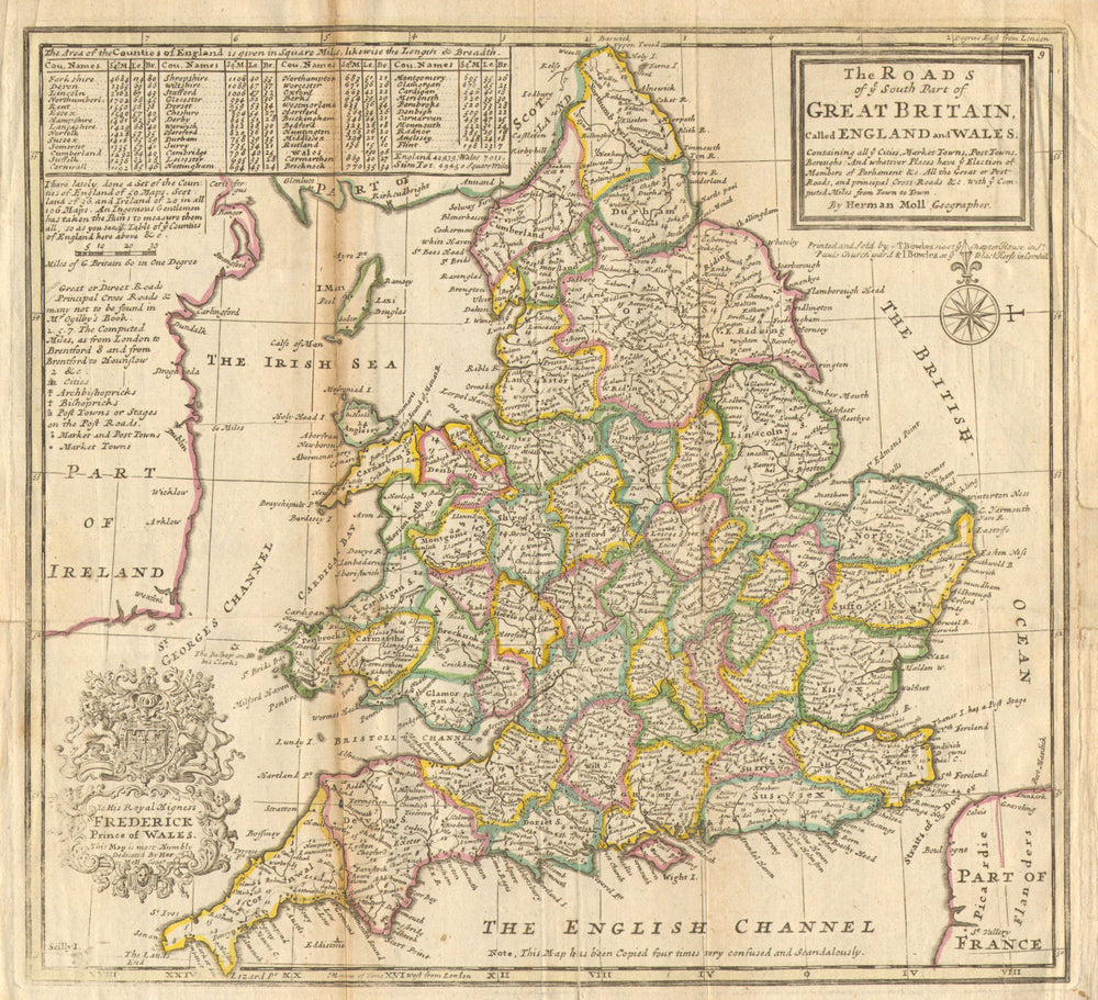 'The Roads of ye South Part of Great Britain'. England & Wales. MOLL 1753 map