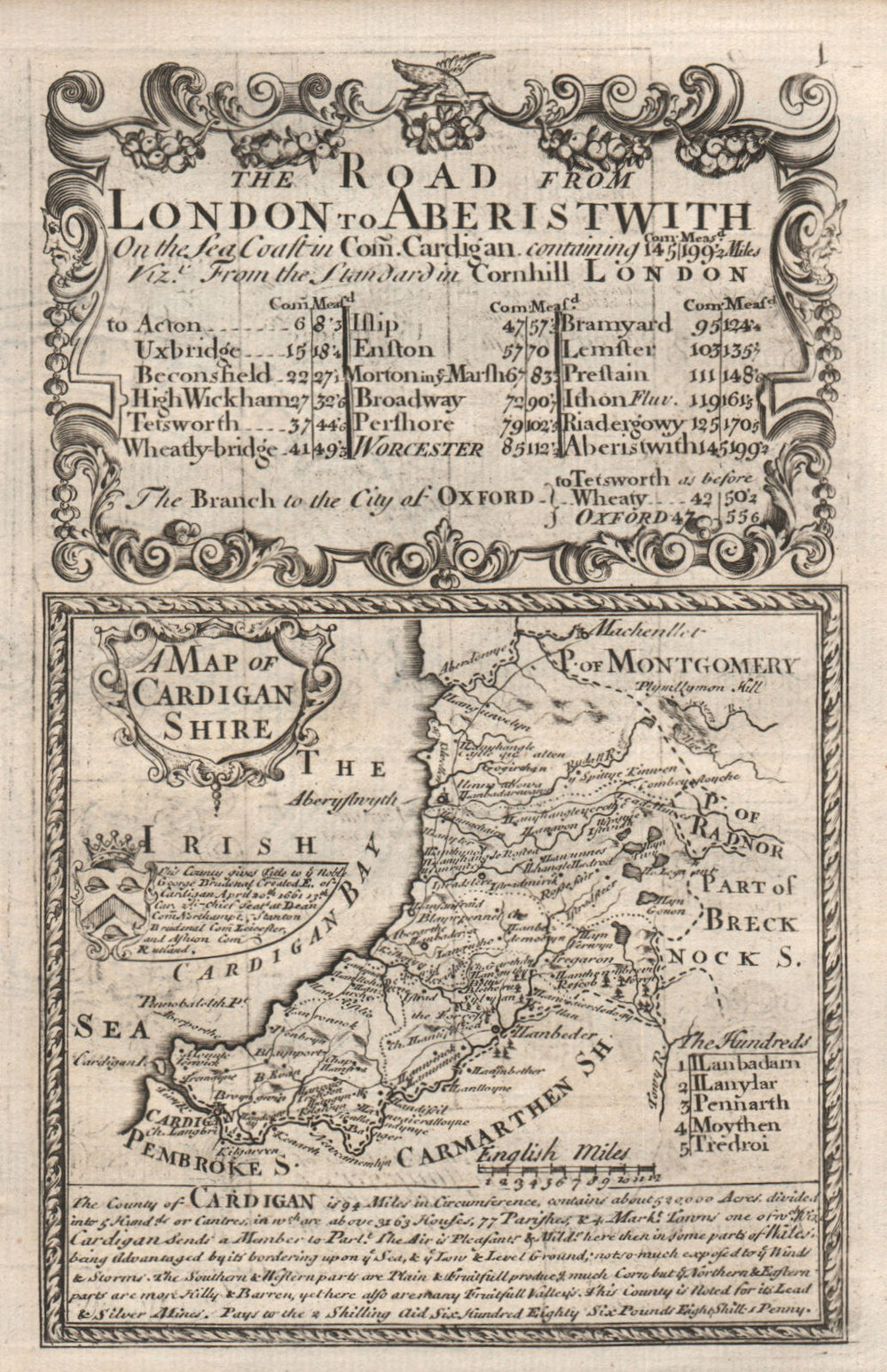 'A Map of Cardigan-Shire'. County map by J. OWEN & E. BOWEN. Cardiganshire 1753