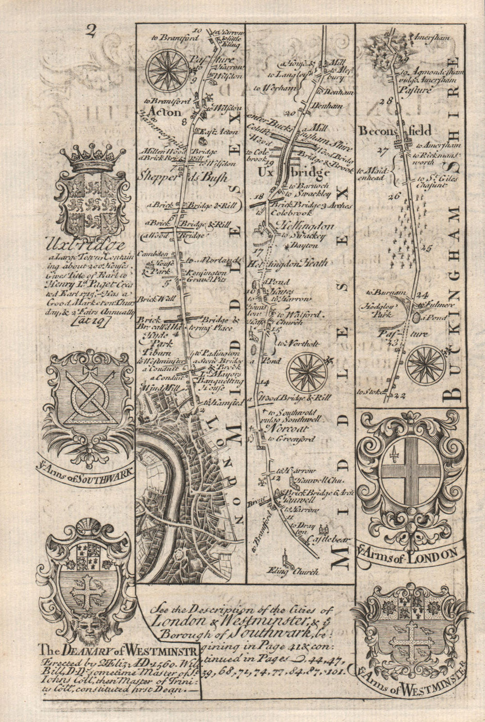London-Shepherds Bush-Acton-Uxbridge-Beaconsfield road map by OWEN & BOWEN 1753