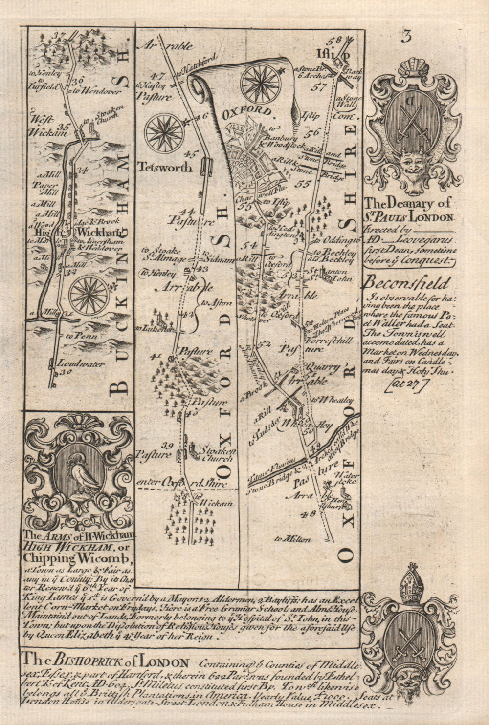 High Wycombe-Tetsworth-Oxford-Islip road strip map by J. OWEN & E. BOWEN 1753
