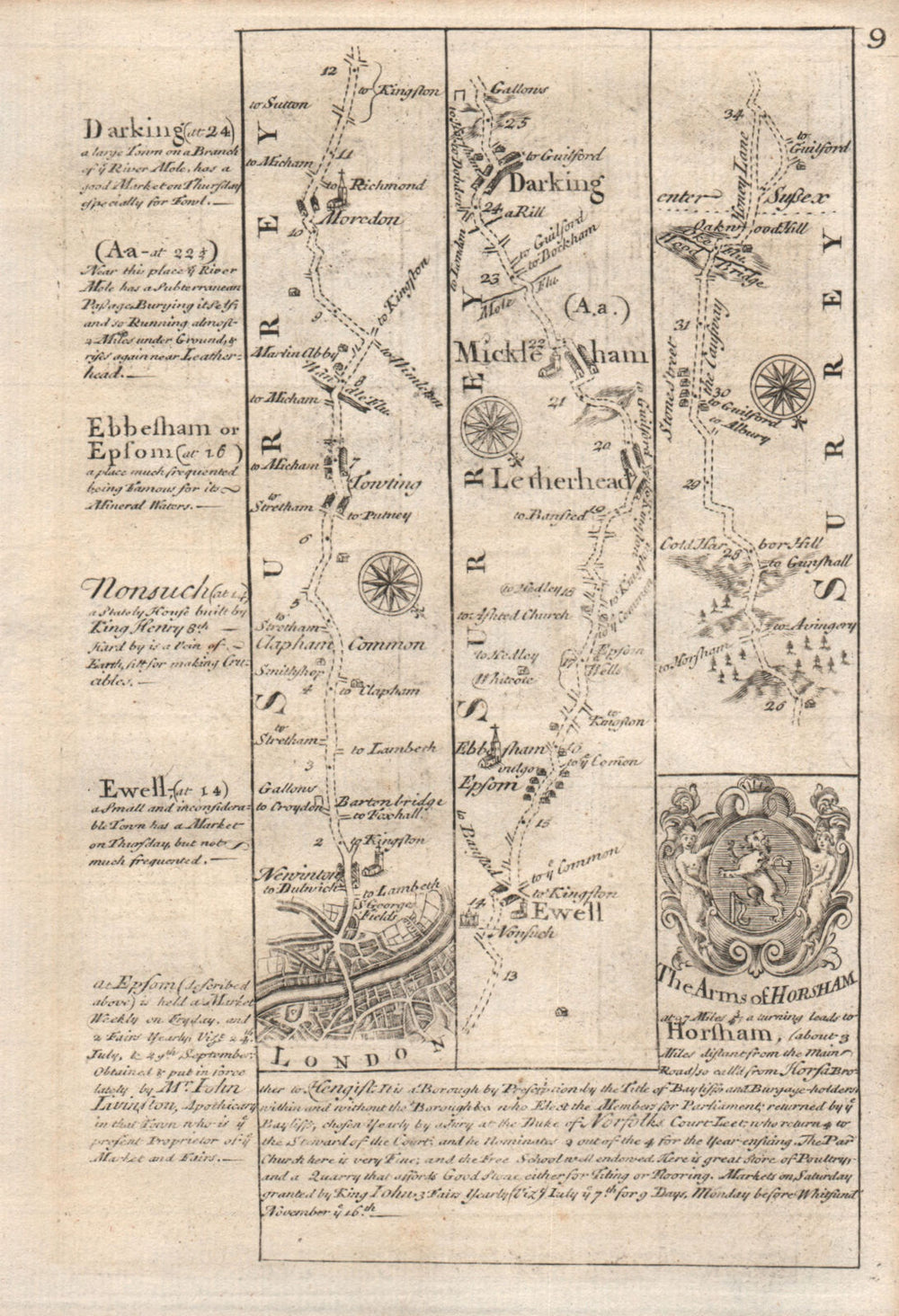 London-Clapham-Tooting-Ewell-Leatherhead-Dorking OWEN/BOWEN road map 1753