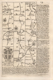 Great Smeaton-Darlington-Woodham-Durham road map by J. OWEN & E. BOWEN 1753