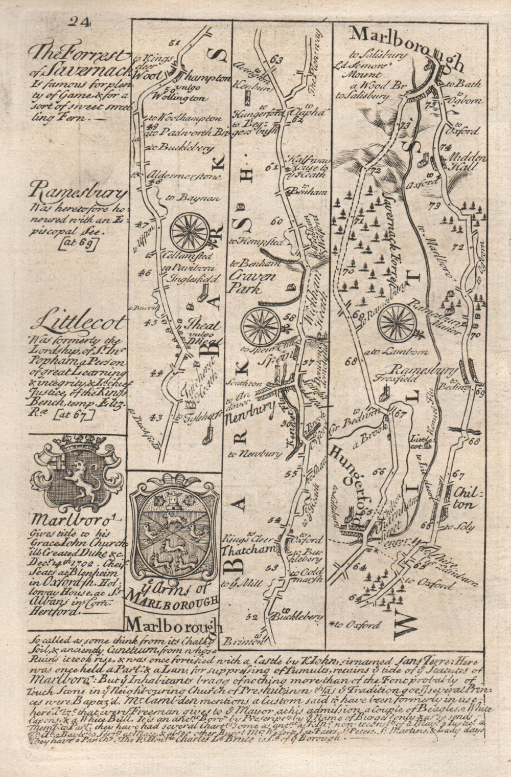 Woolhampton-Newbury-Hungerford-Marlborough road map by OWEN & BOWEN 1753