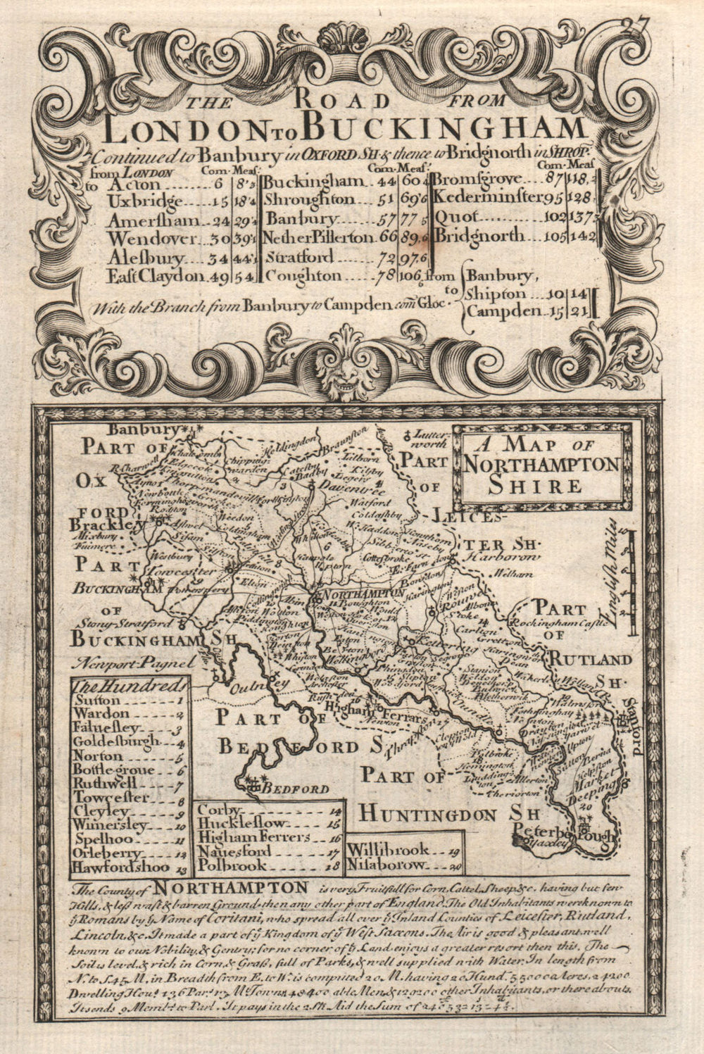 'A Map of Northampton-Shire'. County map by  OWEN & BOWEN. Northamptonshire 1753