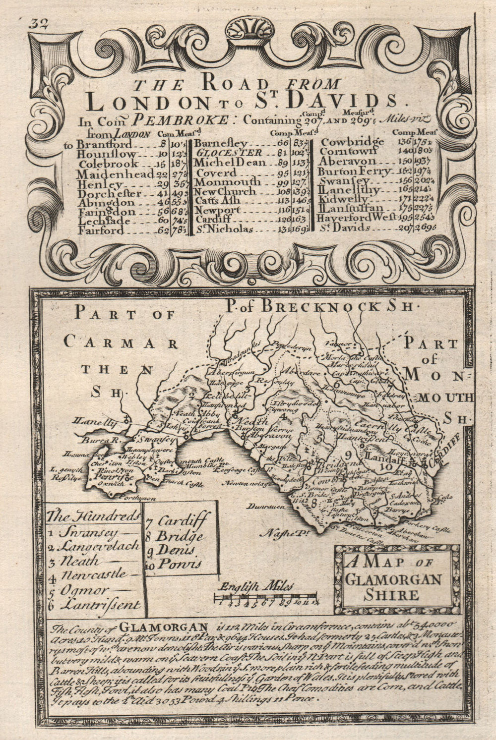 'A Map of Glamorgan-Shire'. County map by OWEN & BOWEN. Glamorganshire 1753