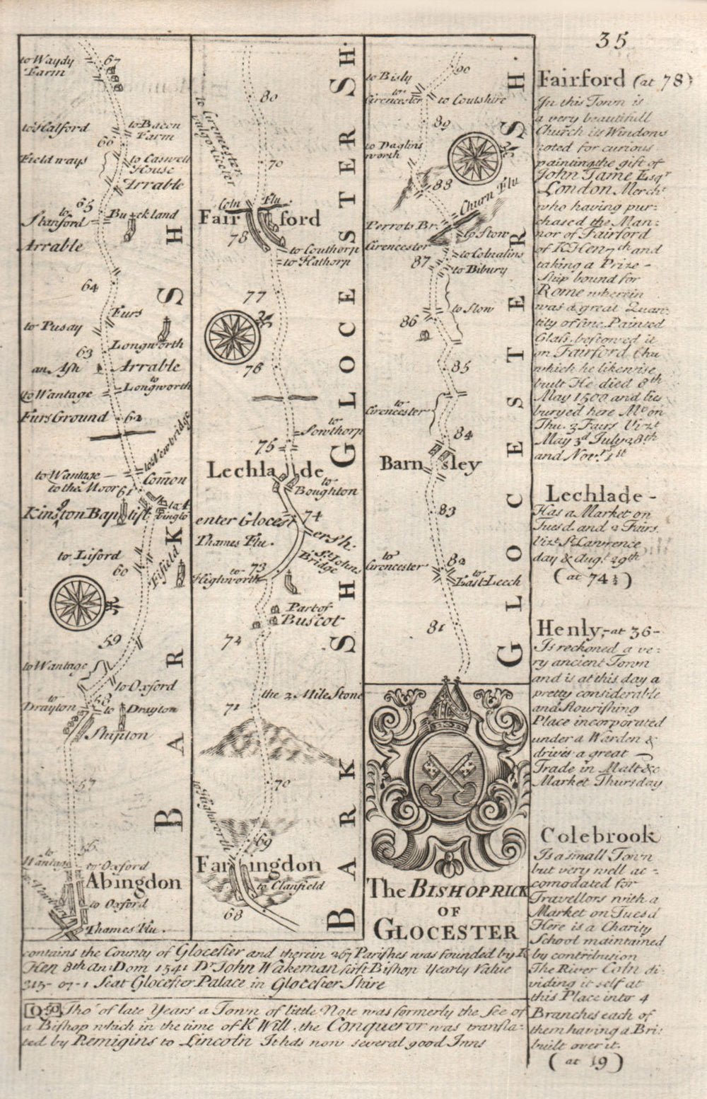 Abingdon-Faringdon-Lechlade on Thames-Fairford-Barnsley OWEN/BOWEN road map 1753
