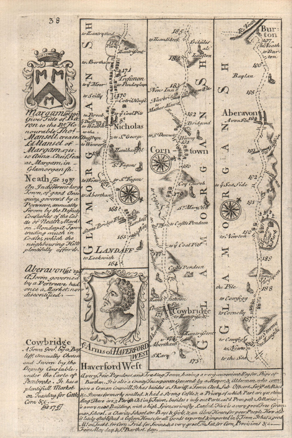 Llandaff-Cowbridge-Corntown-Aberavon-Briton Ferry OWEN/BOWEN road map 1753