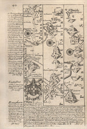 Haverfordwest-St David's road strip map by J. OWEN & E. BOWEN 1753 old