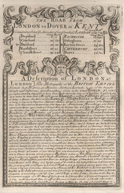 The Road from London to Dover in Kent. A Description of London 1753 old print