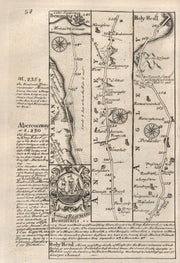Beaumaris-Holyhead road strip map by J. OWEN & E. BOWEN 1753 old antique