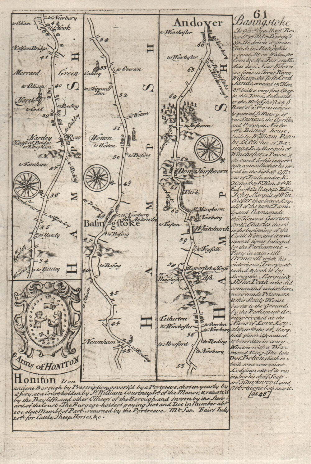 Newnham-Basingstoke-Whitchurch-Andover road map by J. OWEN & E. BOWEN 1753