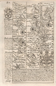 Bridgwater-Willett-Dulverton road strip map by J. OWEN & E. BOWEN 1753 old