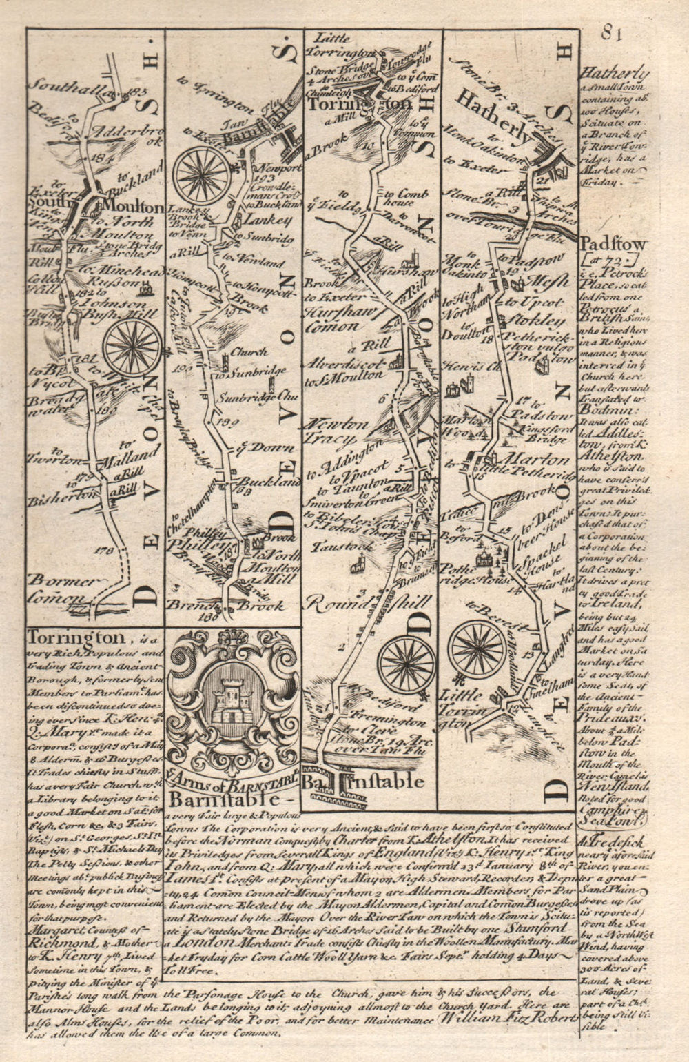 South Molton-Filleigh-Barnstaple-Torrington-Hatherleigh OWEN/BOWEN road map 1753