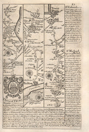 Pendoggett-Padstow-St Columb Major-Truro road map by J. OWEN & E. BOWEN 1753