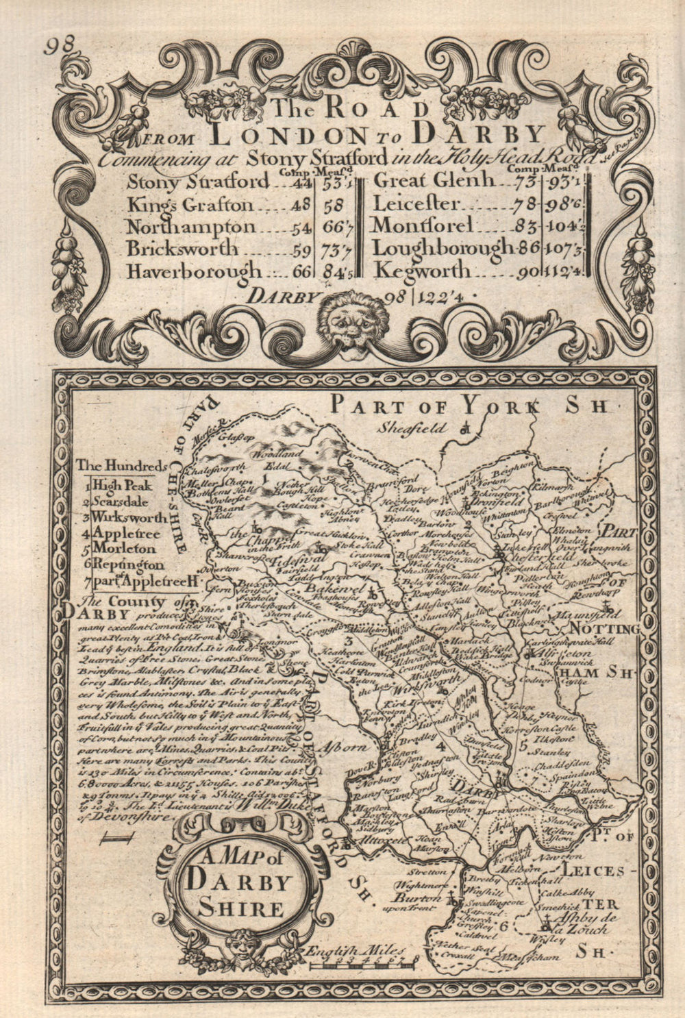 'A Map of Darby-Shire'. County map by J. OWEN & E. BOWEN. Darbyshire 1753