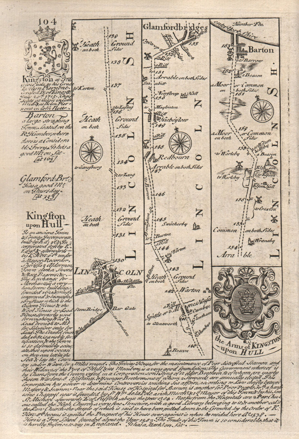 Lincoln-Redbourne-Hibaldstow-Barton upon Humber OWEN/BOWEN road map 1753