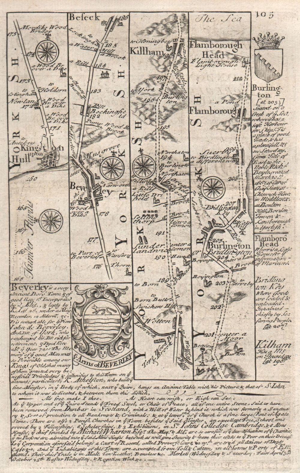 Hull-Beverley-Driffield-Kilham-Bridlington-Flamborough OWEN/BOWEN road map 1753