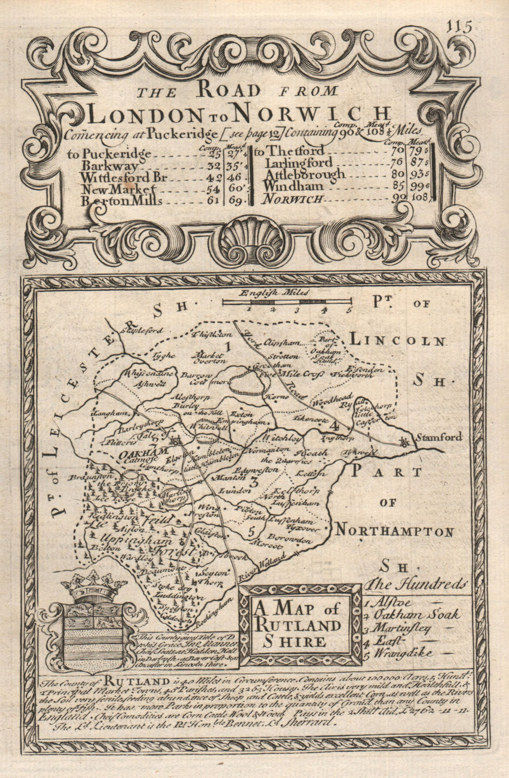 'A Map of Rutland-Shire'. County map by J. OWEN & E. BOWEN. Rutlandshire 1753