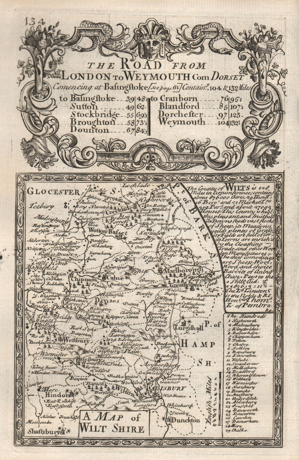 'A Map of Wilt-Shire'. County map by J. OWEN & E. BOWEN. Wiltshire 1753
