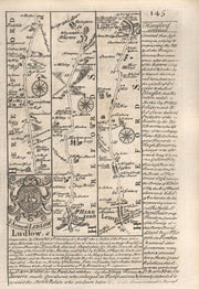 Hereford-Wharton-Leominster-Ludlow road strip map by J. OWEN & E. BOWEN 1753