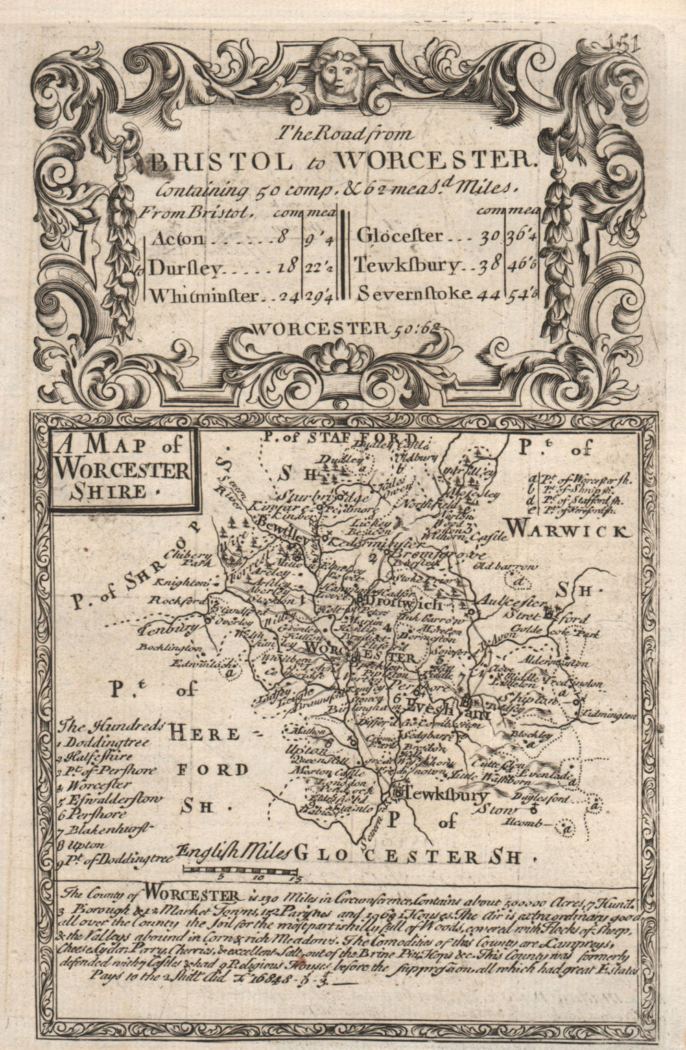 'A Map of Worcester-Shire'. County map by OWEN & BOWEN. Worcestershire 1753