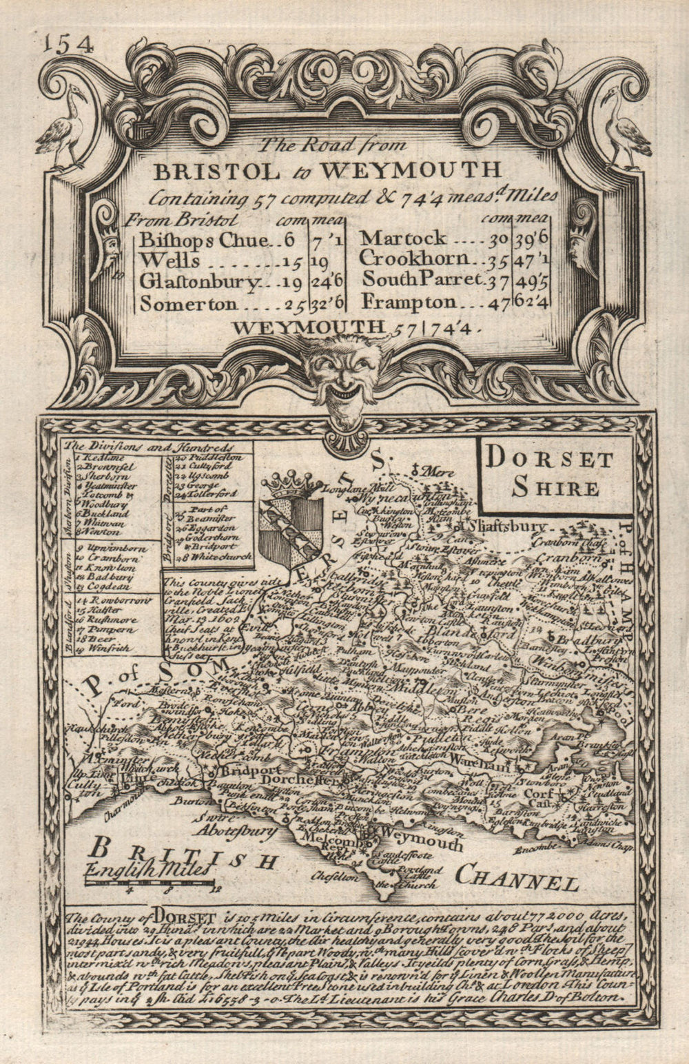 'Dorset-Shire'. County map by J. OWEN & E. BOWEN. Dorsetshire 1753 old