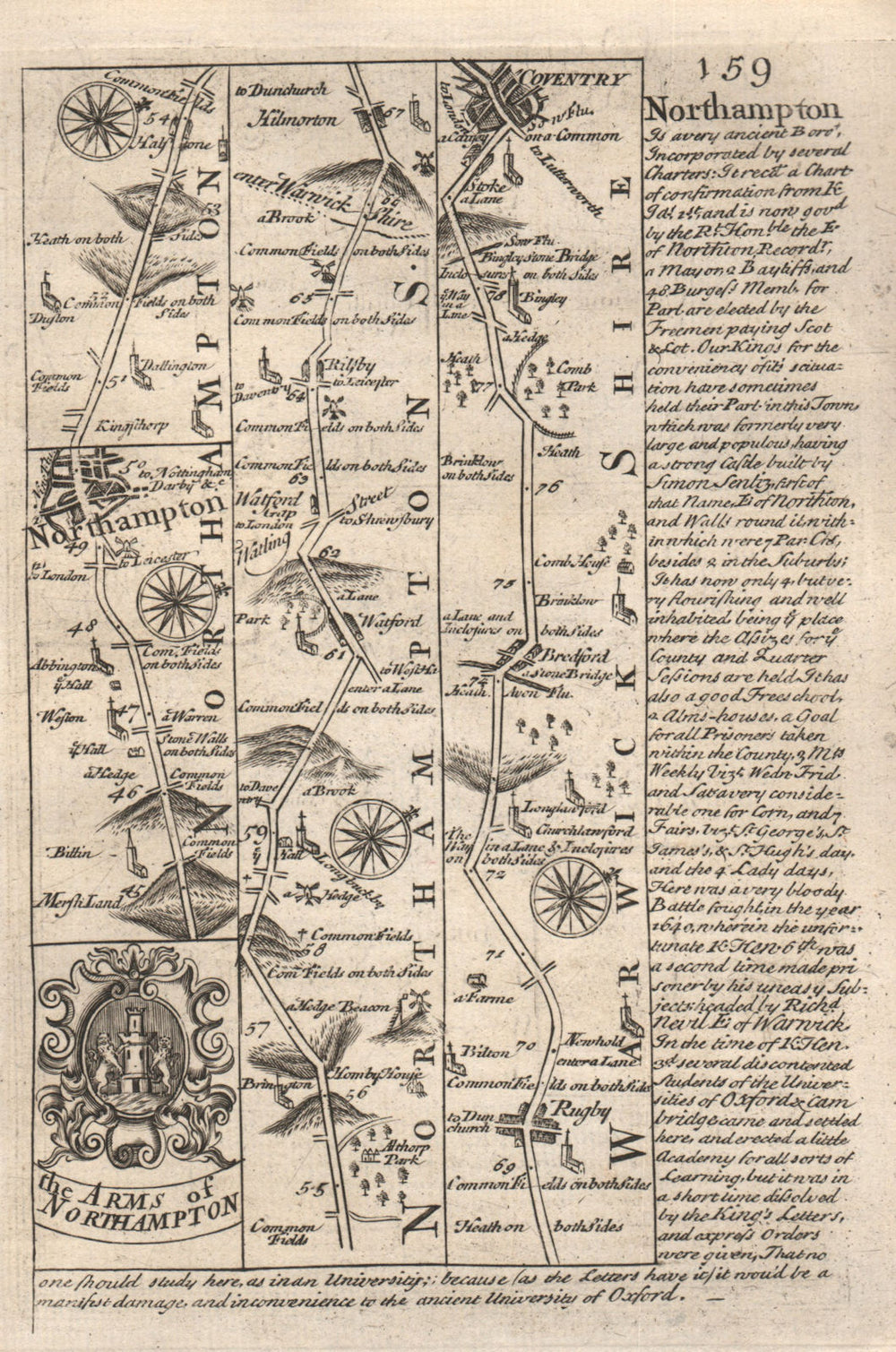 Northampton-Watford-Rugby-Bretford-Coventry road map by OWEN & BOWEN 1753