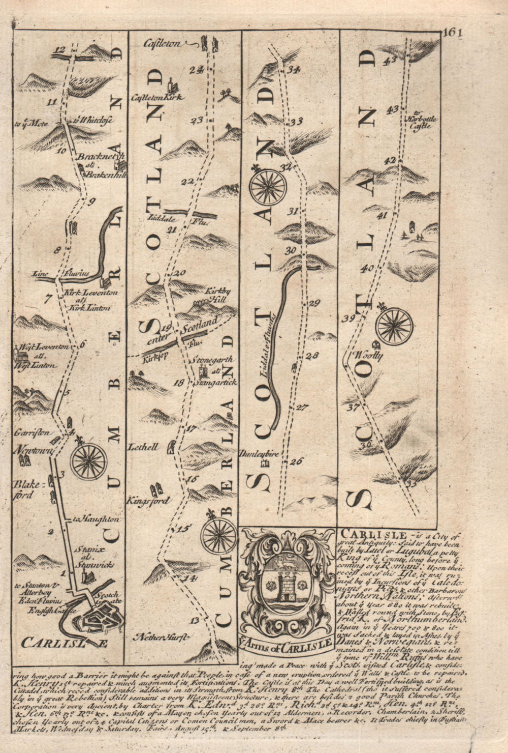 Carlisle-Blackford-Kirklinton-Kershopefoot road map by OWEN & BOWEN 1753