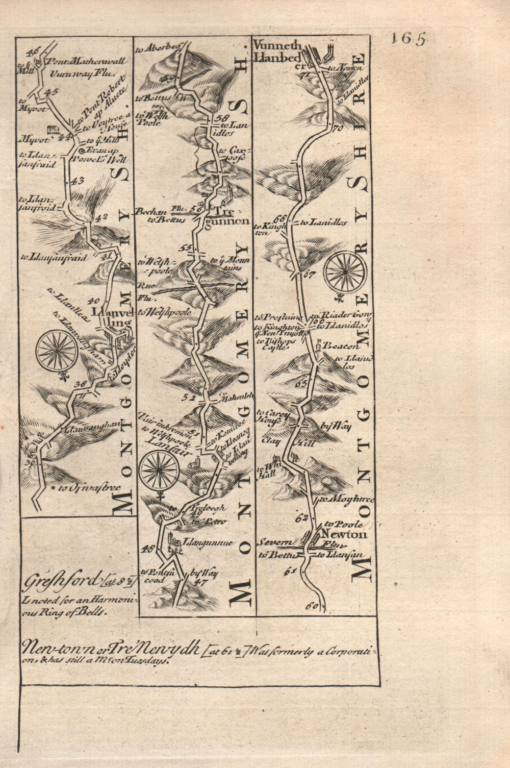 Llanvelling-Llanfair-Tregynon-Newtown-Llanbadarn Fynydd OWEN/BOWEN road map 1753