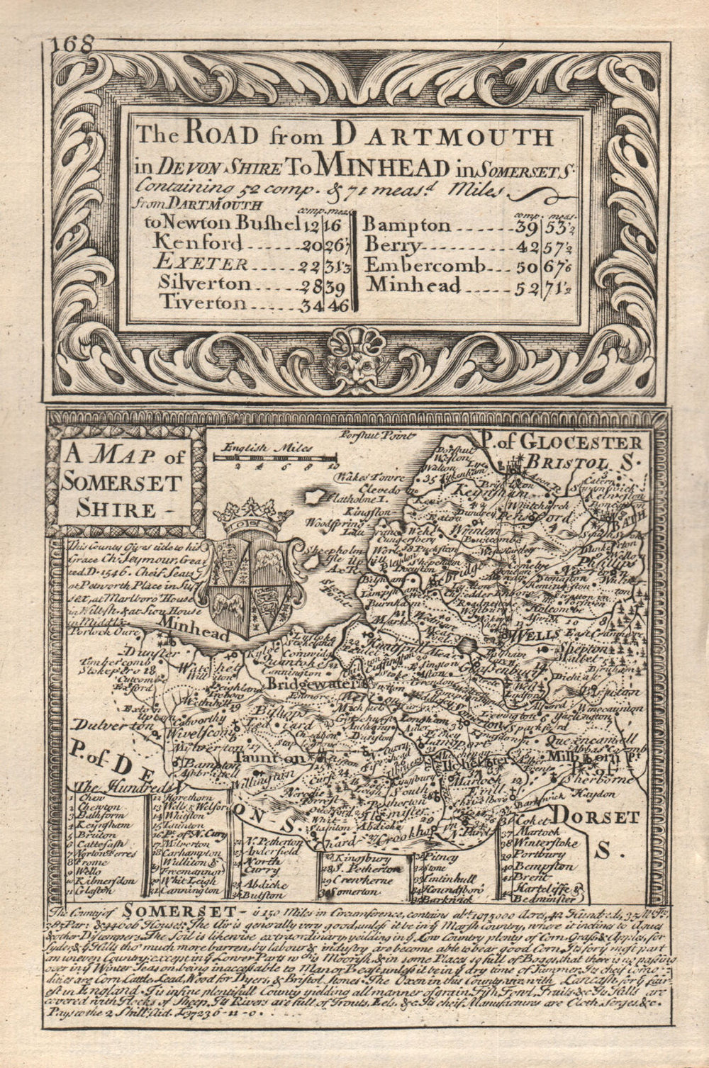 'A Map of Somerset-Shire'. County map by J. OWEN & E. BOWEN. Somersetshire 1753