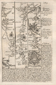 Dartmouth-Newton Abbot-Exeter road strip map by J. OWEN & E. BOWEN 1753