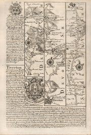 Silverton-Tiverton-Bampton-Bury-Minehead road map by J. OWEN & E. BOWEN 1753