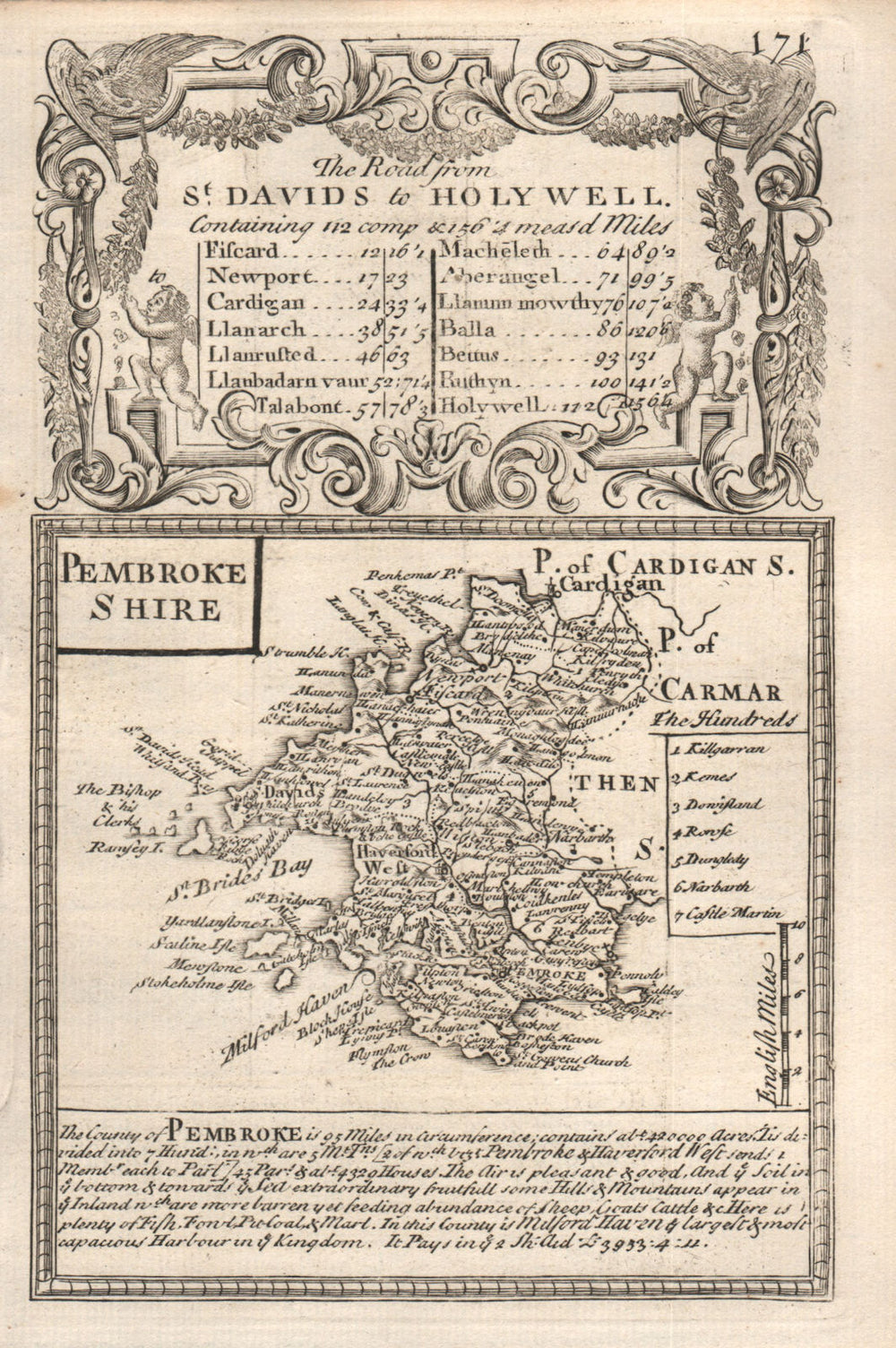 'Pembroke-Shire'. County map by J. OWEN & E. BOWEN. Pembrokeshire 1753 old